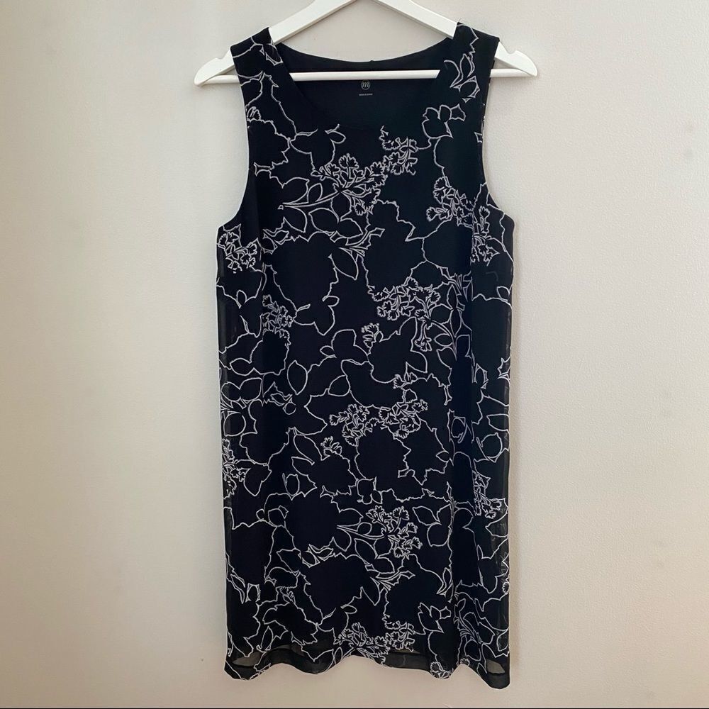 Kensie Sleeveless Dress Black White Floral Pattern